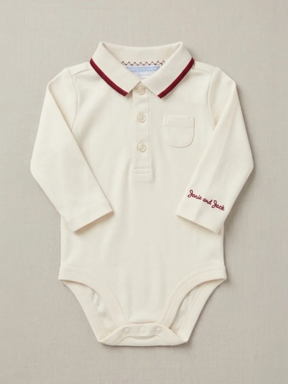 Janie and Jack Layette Polo Bodysuit Cream Long Sleeve Preppy 0 to 3M